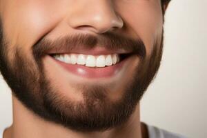 homem com barba e bigode é rindo. generativo ai foto