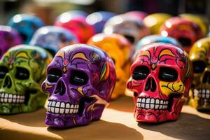 colorida tradicional mexicano cerâmico crânios. generativo ai foto