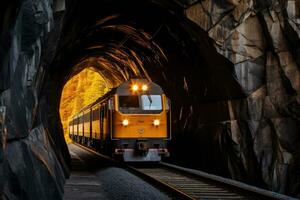 trem vai através uma túnel. generativo ai foto