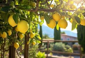 limões crescendo dentro uma ensolarado jardim em amalfi costa dentro Itália. ai gerado foto