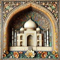 requintado taj mahal fantasia, uma mosaico do da Índia arquitetônico esplendor. ai gerado foto