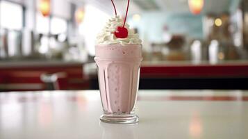 cereja milkshake dentro uma clássico americano o jantar. Comida fotografia conceito. generativo ai foto