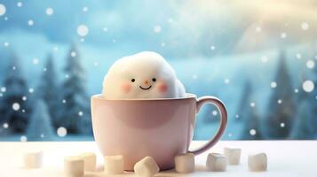 Natal caneca com marshmallow em borrado fundo com bokeh efeito. ai gerado. foto
