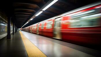 uma quieto metrô estação, esvaziar sem passageiros generativo ai foto