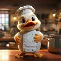 personagem de desenho animado de pato bonito vestindo uniforme de chef foto