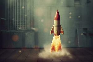 brinquedo foguete leva fora o negócio e finanças sucesso conceito. ai generativo foto