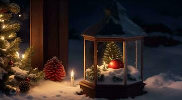 ai generativo uma vibrante acolhedor lanterna decoração Natal noite foto