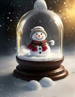 ai generativo, Natal inverno com boneco de neve dentro uma esfera vidro jarra foto