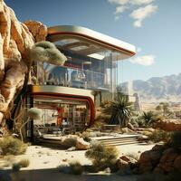 miragens do arquitetura explorando edifícios dentro a grande deserto panorama ai generativo foto
