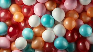 gerado por IA lindo multicolorido festivo balões para uma aniversário festa ou dia dos namorados dia fundo foto