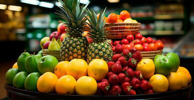 mercearia loja, supermercado, fresco fruta mercado, eco Comida - ai gerado imagem foto