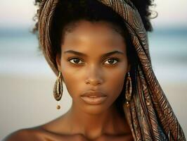 africano Preto mulher retrato, fofa menina estoque foto fundo, generativo ai