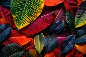 ai generativo tropical vívido vibrante cor fundo com exótico pintado tropical folhas foto