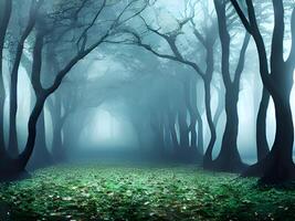 nebuloso manhã floresta e Sombrio fundo foto