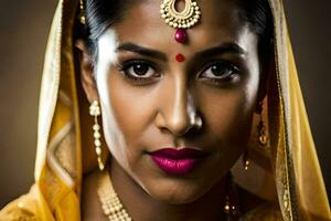 uma lindo indiano mulher dentro tradicional traje. gerado por IA foto