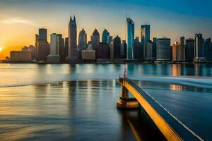 a Chicago Horizonte às pôr do sol. gerado por IA foto