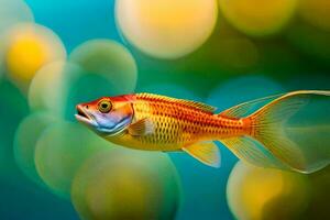 uma peixe com brilhante cores natação dentro a água. gerado por IA foto