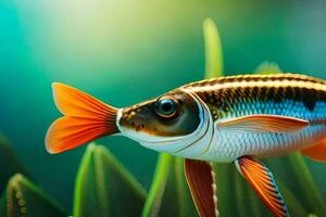 uma peixe com uma grandes rabo e laranja barbatanas. gerado por IA foto