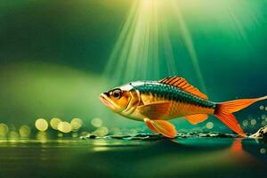 uma peixe dentro a água com luz solar brilhando. gerado por IA foto