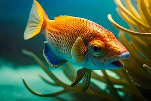 a laranja peixe natação dentro a oceano. gerado por IA foto