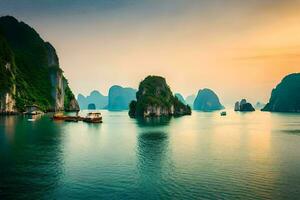 a lindo panorama do Halong baía. gerado por IA foto