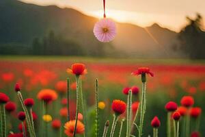 uma flor suspensão a partir de uma árvore dentro uma campo. gerado por IA foto