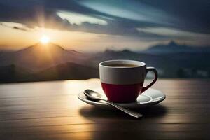 café, a sol, montanhas, nascer do sol, a montanhas, nascer do sol, a montanhas, nascer do sol. gerado por IA foto