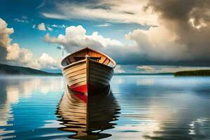 foto papel de parede a céu, nuvens, barco, lago, céu, barco, água, céu,. gerado por IA