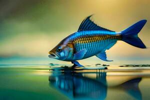 uma peixe é refletido dentro a água. gerado por IA foto