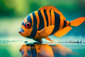 uma peixe com laranja e Preto listras é natação dentro a água. gerado por IA foto