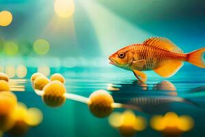peixinho natação dentro a água com amarelo bolas. gerado por IA foto