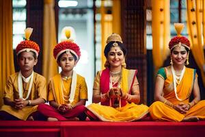 uma grupo do crianças dentro tradicional indiano traje. gerado por IA foto