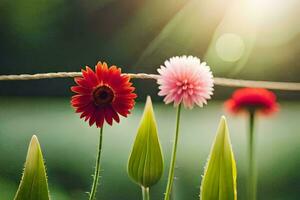 flores em uma arame. gerado por IA foto