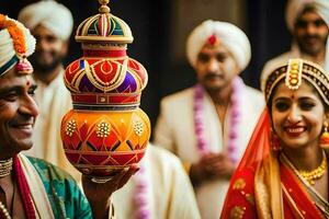 indiano Casamento cerimônia dentro Délhi. gerado por IA foto