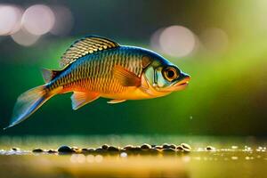 uma peixe é vôo sobre água com bolhas. gerado por IA foto