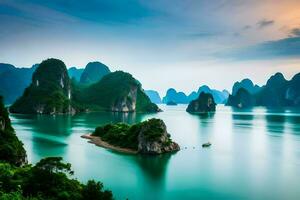 a lindo panorama do Halong baía dentro Vietnã. gerado por IA foto