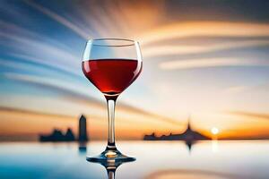 vidro do vermelho vinho em a sacada. gerado por IA foto
