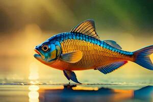 uma peixe com brilhante azul e amarelo cores. gerado por IA foto