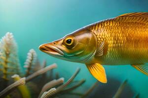 uma peixe é natação dentro a água. gerado por IA foto