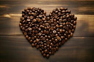 aromático café feijões coração forma. gerar ai foto