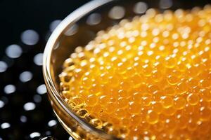 fechar acima do molecular caviar pérolas enfeite prato fundo com esvaziar espaço para texto foto