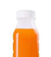 plástico garrafa do orgânico fresco laranja ou cenoura suco foto