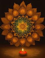 indiano festival diwali fundo com diya, lâmpadas e flores de ai gerado foto