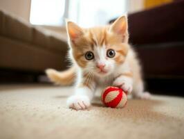 pernicioso gatinho de brincadeira golpe às uma pendurado brinquedo ai generativo foto