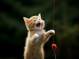 pernicioso gatinho de brincadeira golpe às uma pendurado brinquedo ai generativo foto