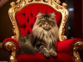 régio gato posado em uma luxuoso cadeira ai generativo foto