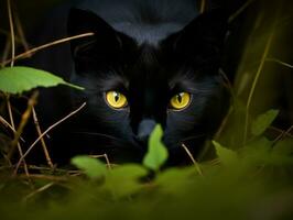 furtivo gato perseguição através alta Relva com Está olhos fixo em presa ai generativo foto