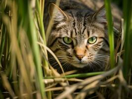 furtivo gato perseguição com Está olhos fixo em presa ai generativo foto