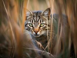 furtivo gato perseguição com Está olhos fixo em presa ai generativo foto