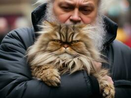 gato ser embalada de uma amoroso proprietário ai generativo foto